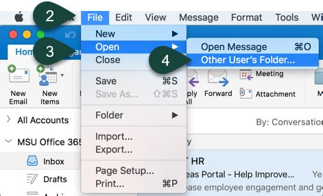 Open a shared Mail, Calendar or People folder in Outlook for Mac.